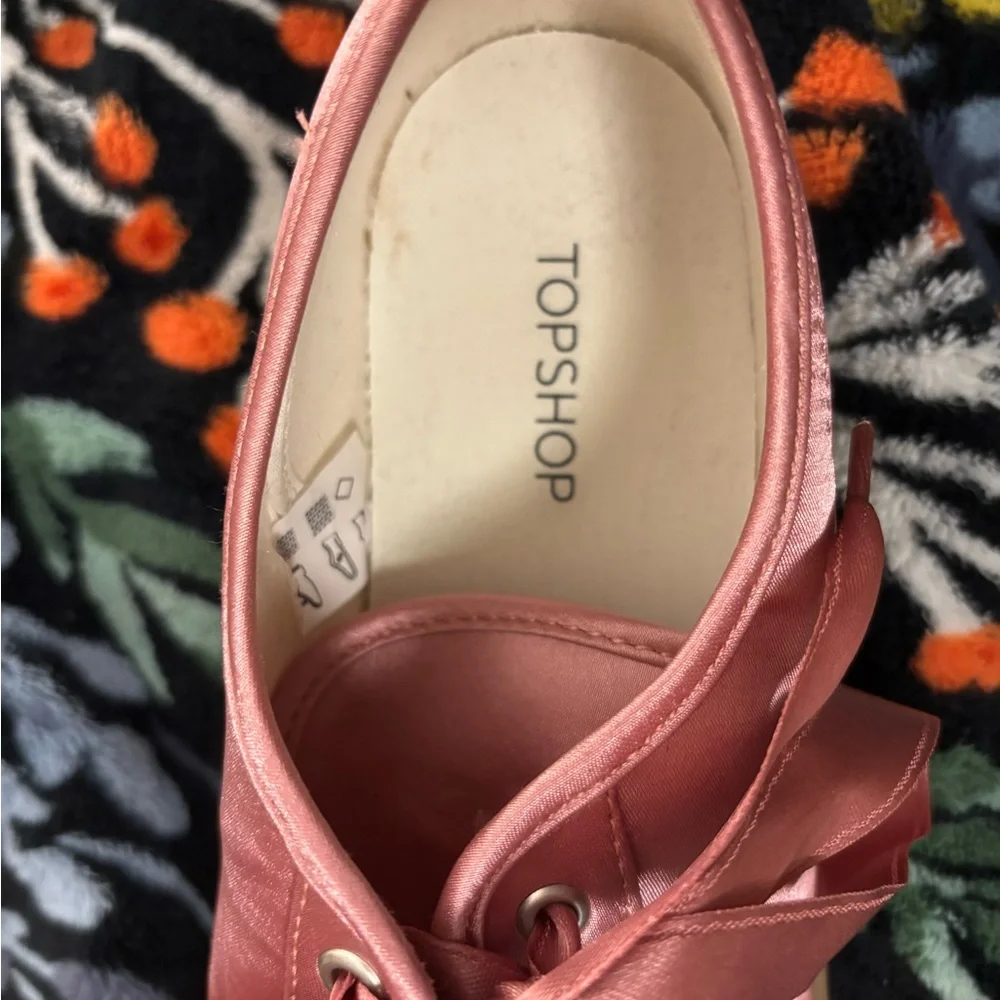 Topshop Pink Satin Lace-Up Platform Sneakers Lug Sole